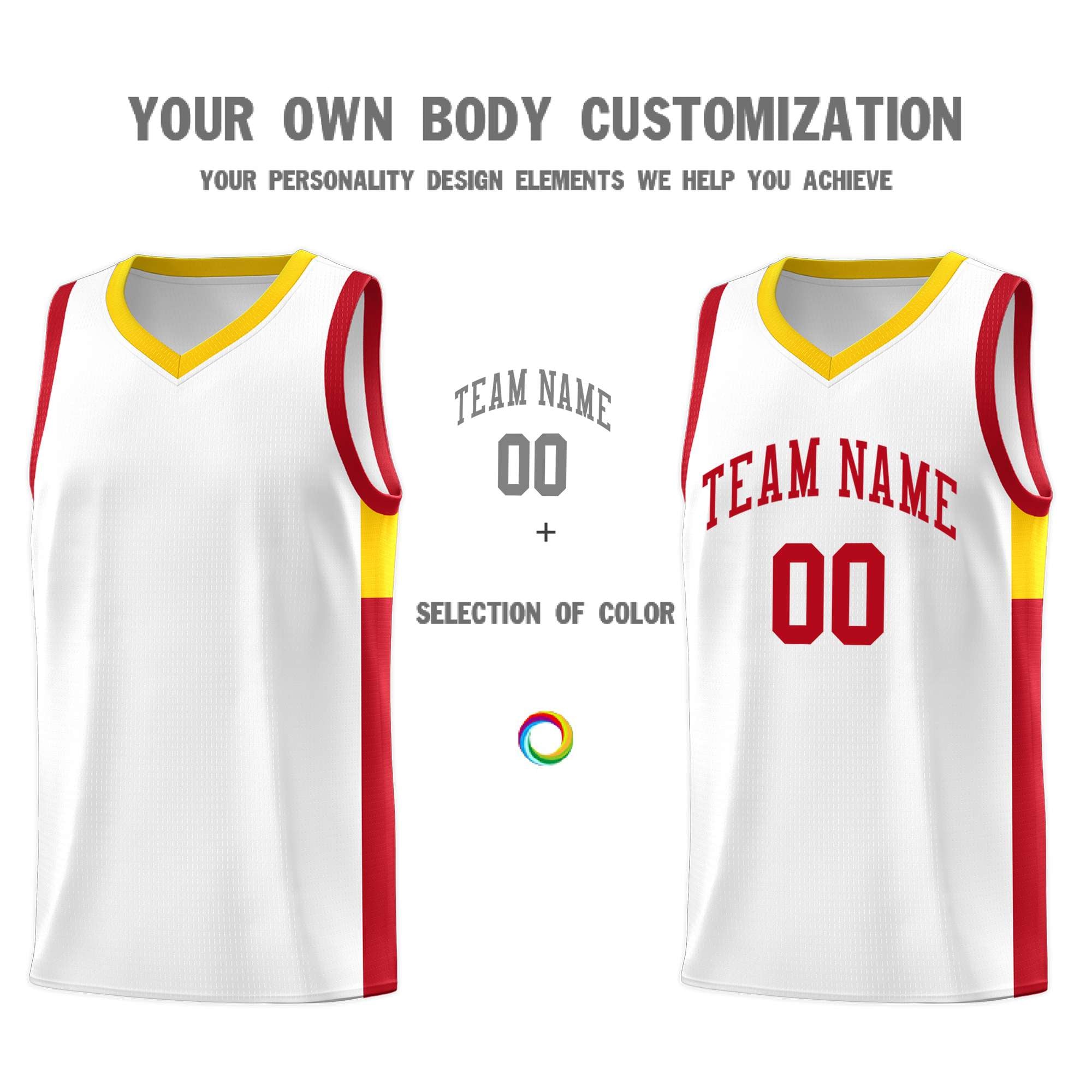 Custom White Red Side Two-Tone Classic Sports Uniform Basketball Jersey