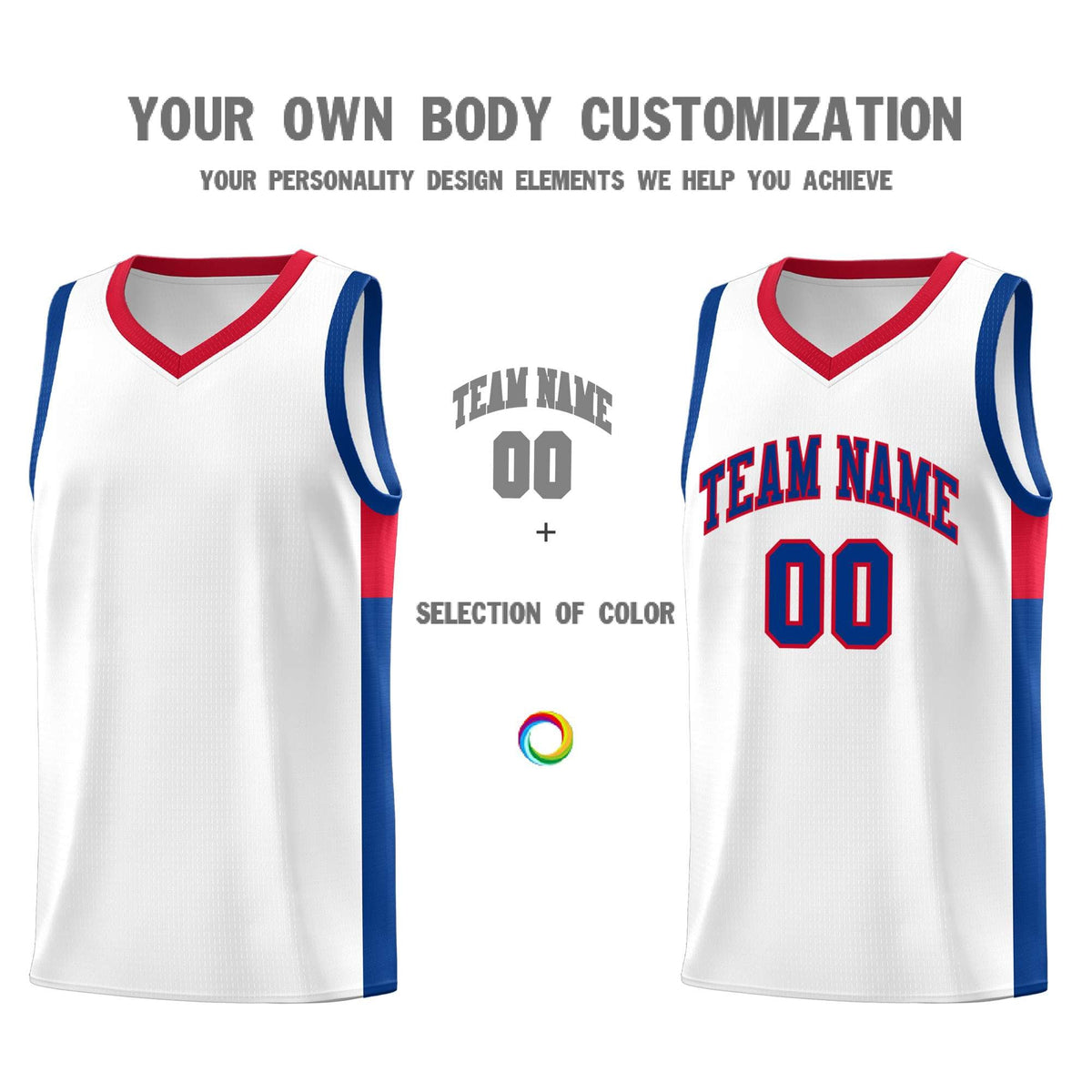 Custom White Royal-Red Side Two-Tone Classic Sports Uniform Basketball Jersey