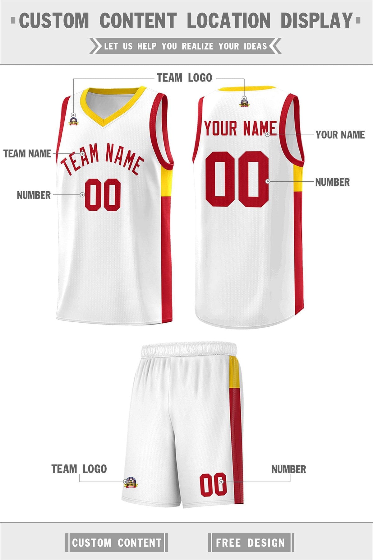 Custom White Red Side Two-Tone Classic Sports Uniform Basketball Jersey