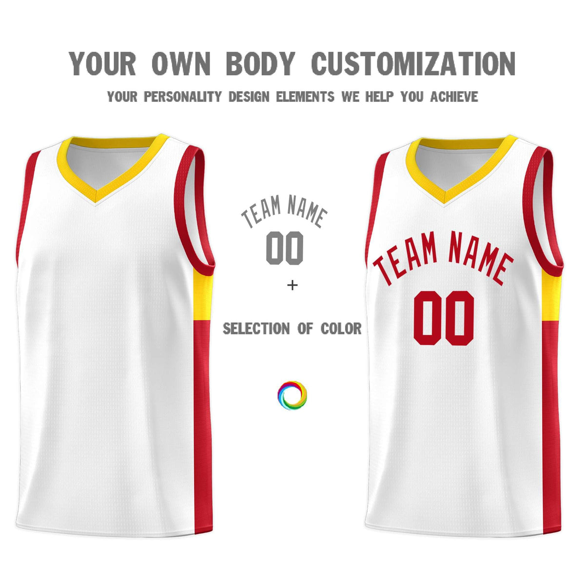 Custom White Red Side Two-Tone Classic Sports Uniform Basketball Jersey