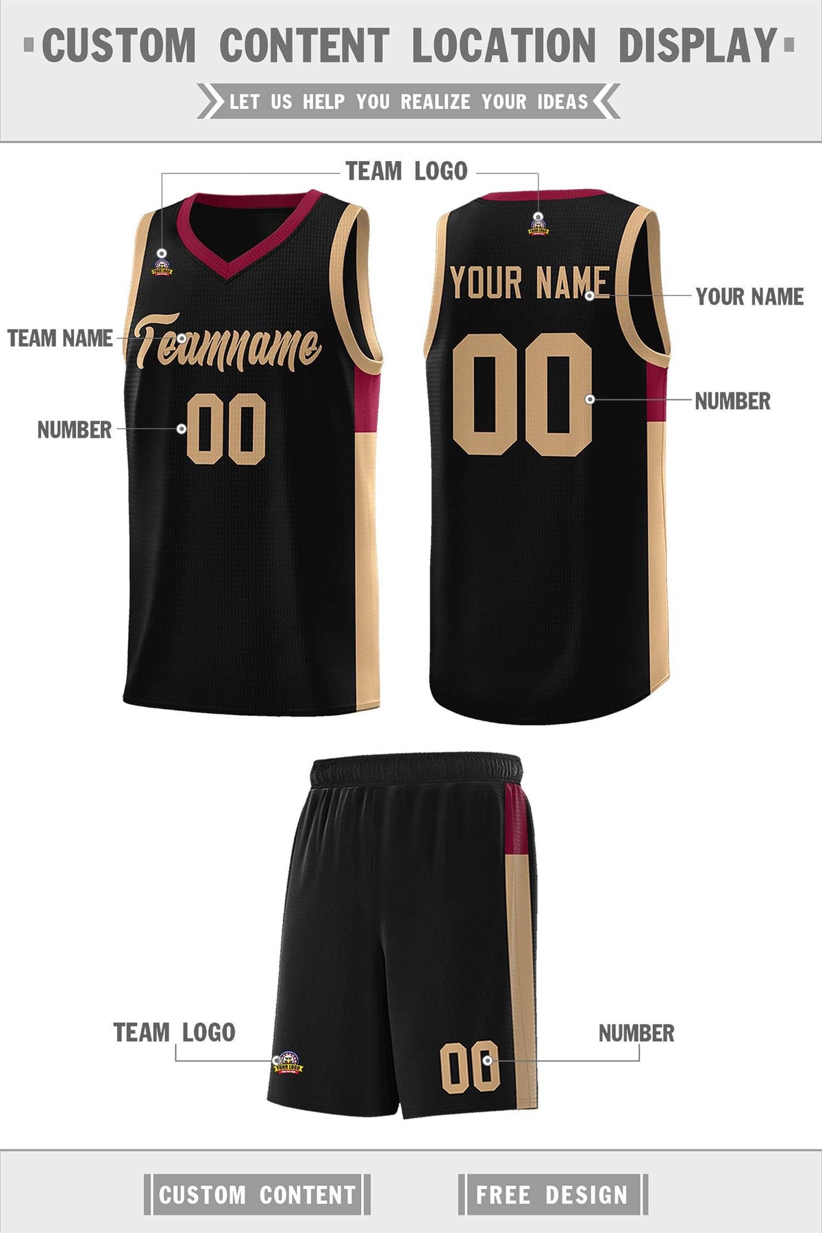 Custom Black Old Gold Side Two-Tone Classic Sports Uniform Basketball Jersey