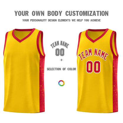 Custom Gold Red-White Side Splash Sports Uniform Basketball Jersey