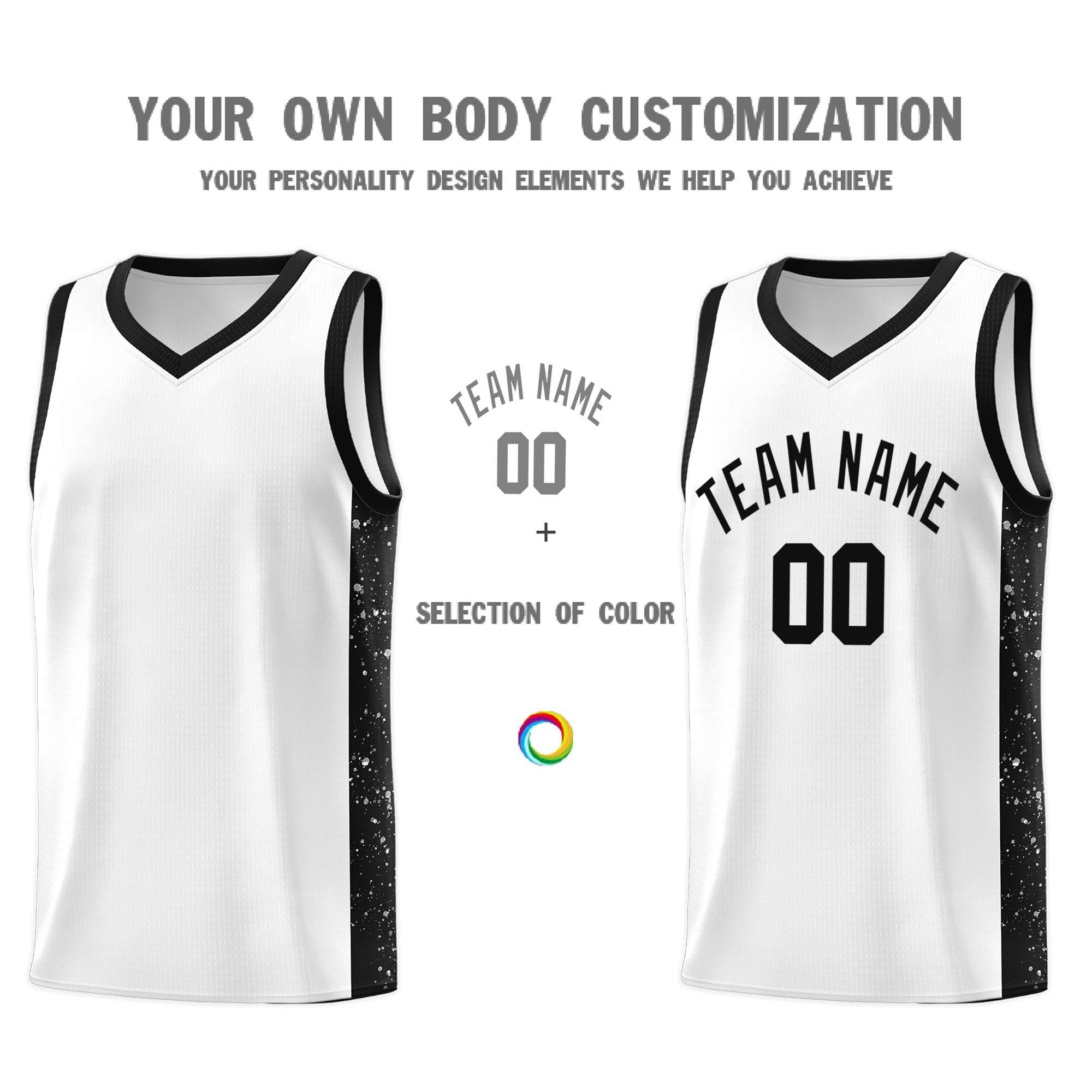 Custom White Black Side Splash Sports Uniform Basketball Jersey