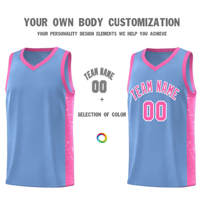 Custom Light Blue Pink-White Side Splash Sports Uniform Basketball Jersey