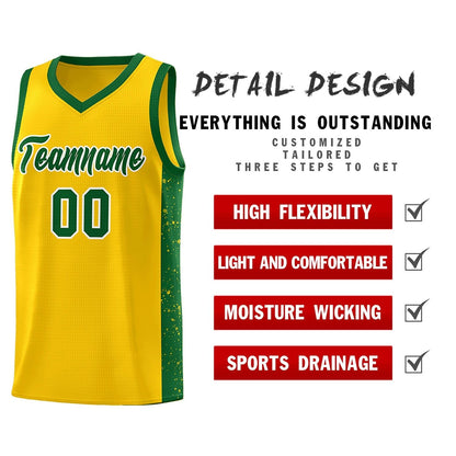 Custom Gold Green-White Side Splash Sports Uniform Basketball Jersey