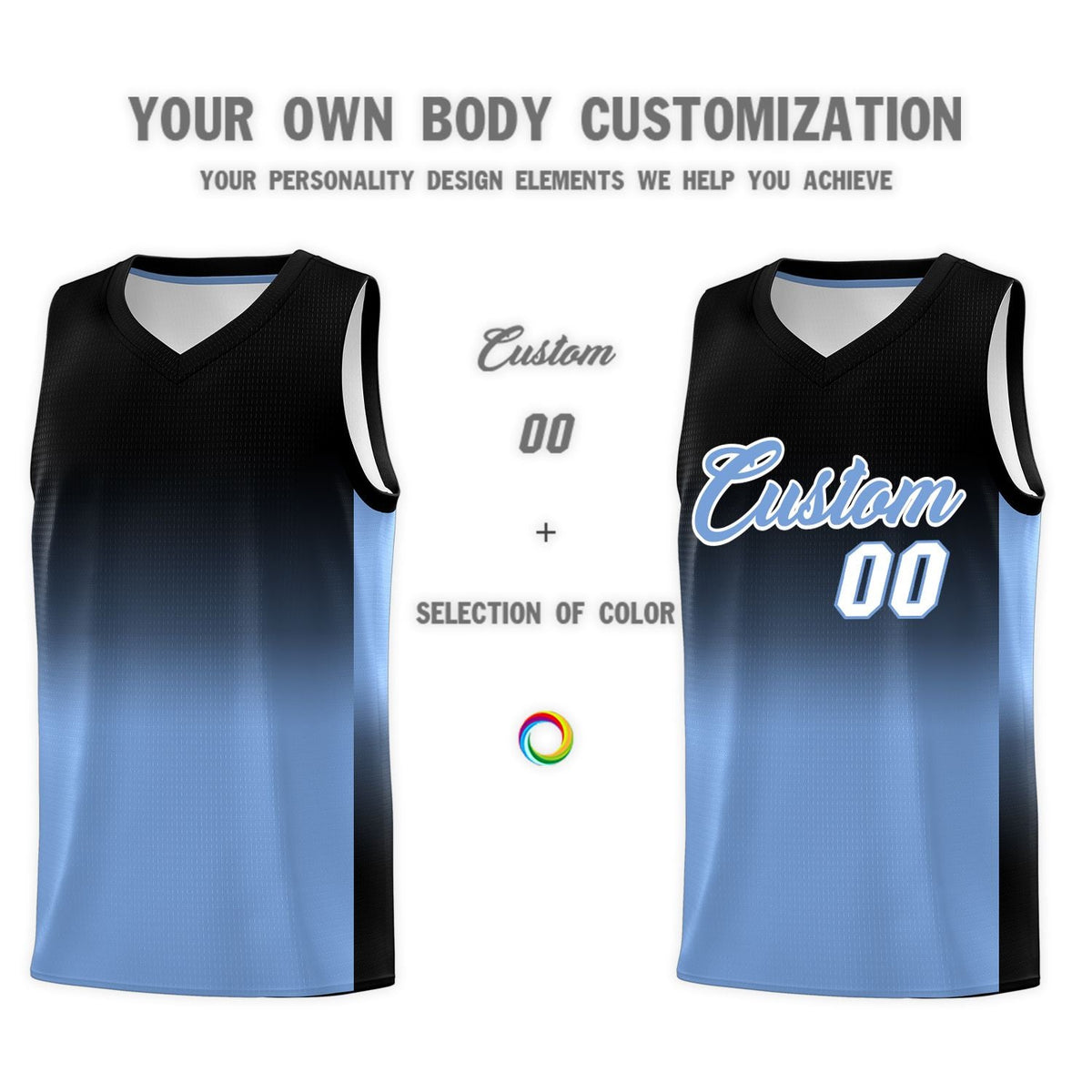 Custom Black Light Blue Gradient Fashion Sets Sports Uniform Basketball Jersey
