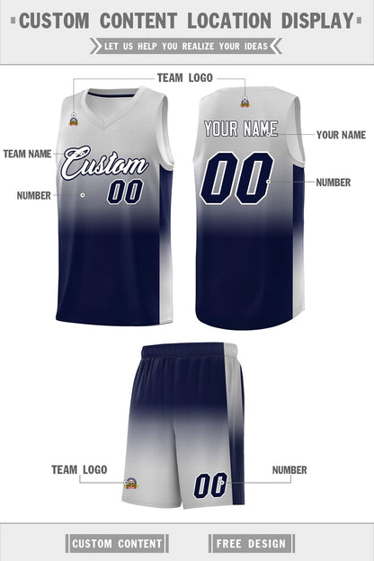 Custom Gray Navy Gradient Fashion Sets Sports Uniform Basketball Jersey