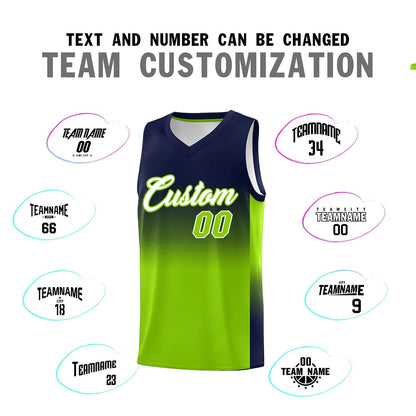 Custom Navy Neon Green Gradient Fashion Sets Sports Uniform Basketball Jersey