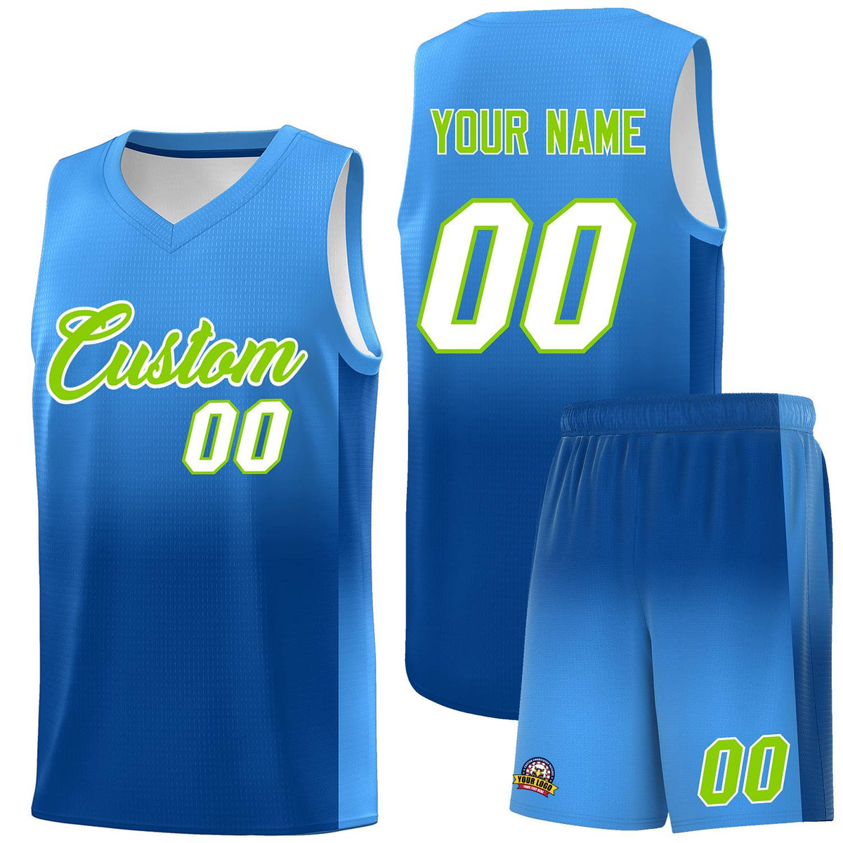 Custom Powder Blue Royal Gradient Fashion Sets Sports Uniform Basketball Jersey