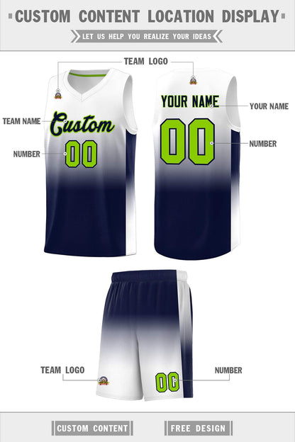 Custom White Navy Gradient Fashion Sets Sports Uniform Basketball Jersey