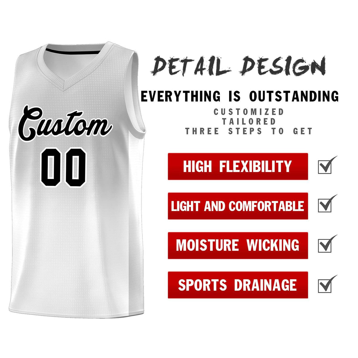Custom Gray White Gradient Fashion Sets Sports Uniform Basketball Jersey