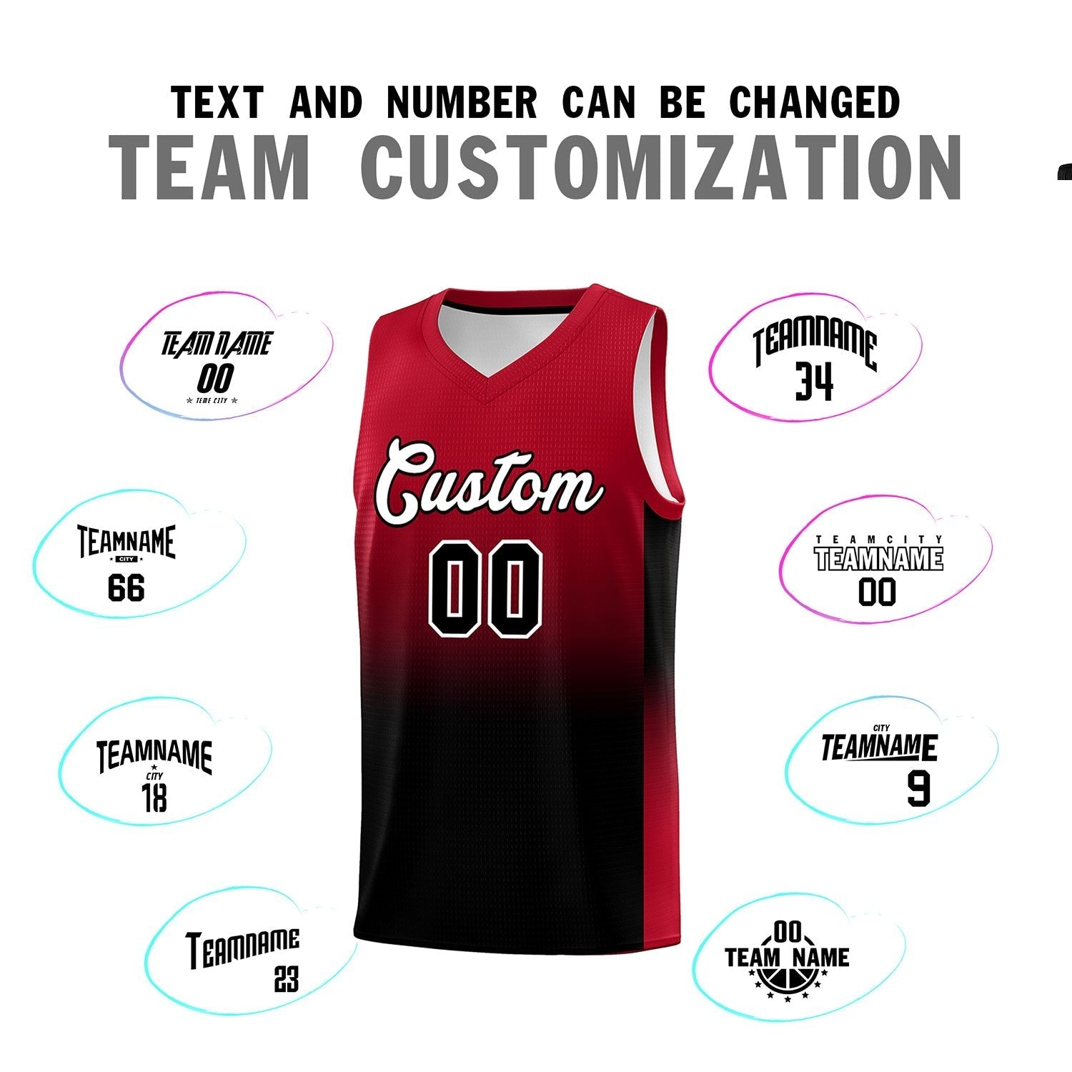 Custom Red Black Gradient Fashion Sets Sports Uniform Basketball Jersey
