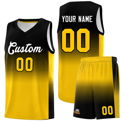 Custom Black Gold Gradient Fashion Sets Sports Uniform Basketball Jersey