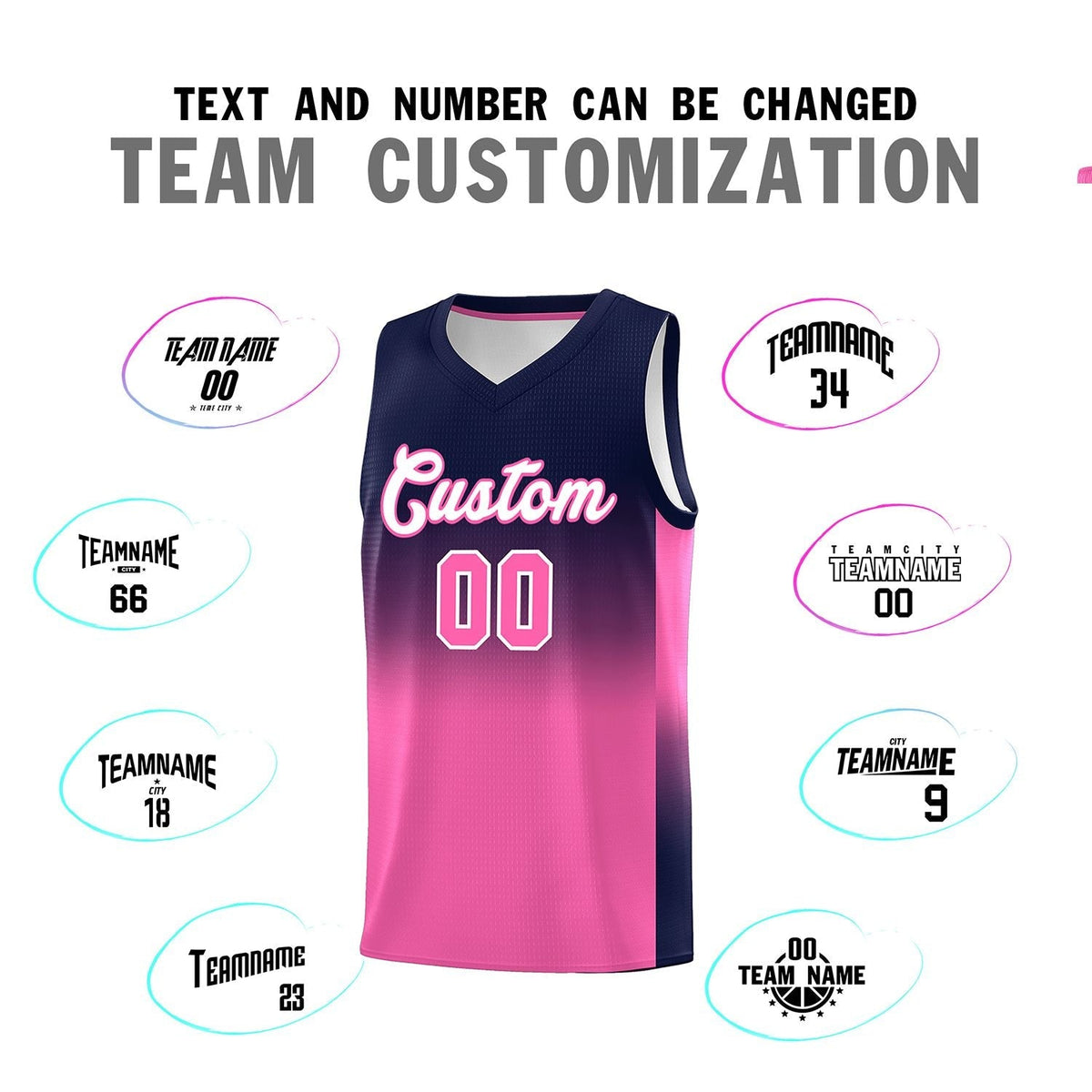 Custom Navy Pink Gradient Fashion Sets Sports Uniform Basketball Jersey