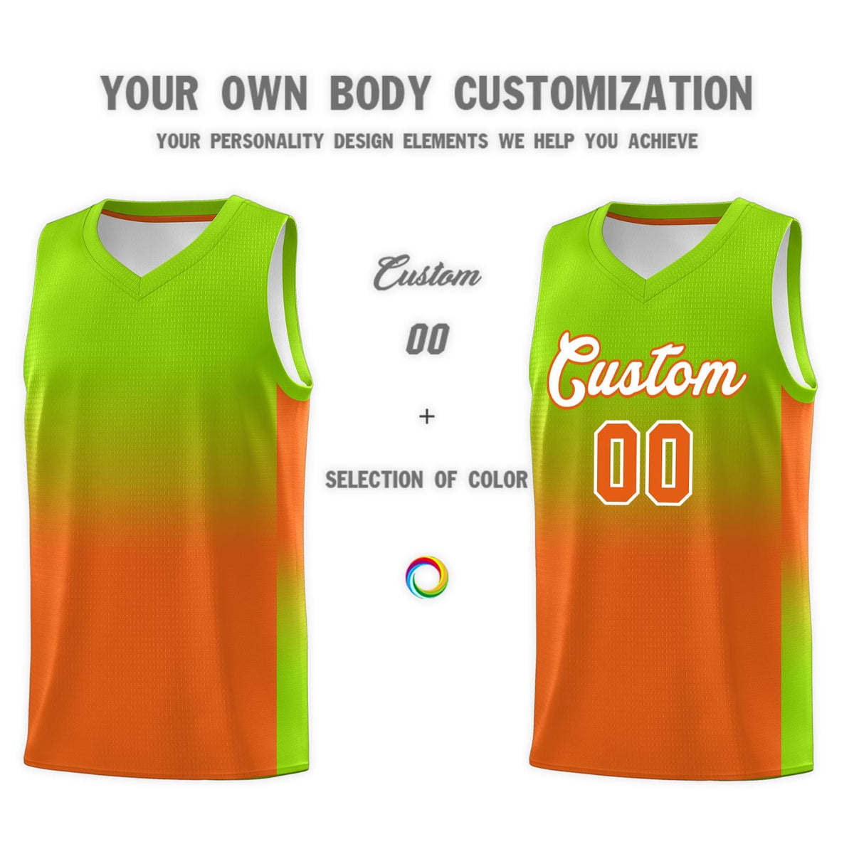 Custom Neon Green Orange Gradient Fashion Sets Sports Uniform Basketball Jersey