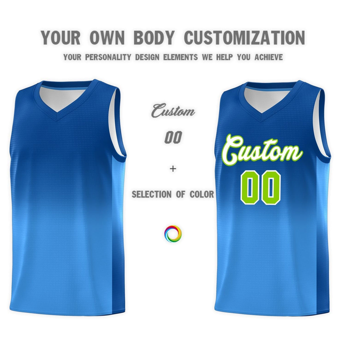 Custom Royal Powder Blue Gradient Fashion Sets Sports Uniform Basketball Jersey