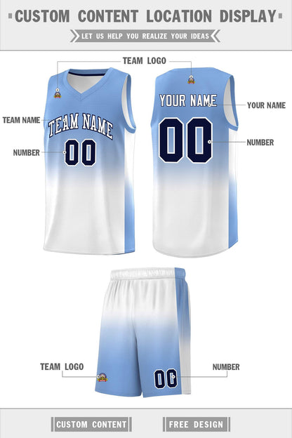 Custom Light Blue White Gradient Fashion Sets Sports Uniform Basketball Jersey