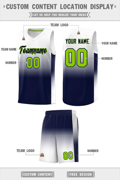 Custom White Navy Gradient Fashion Sets Sports Uniform Basketball Jersey