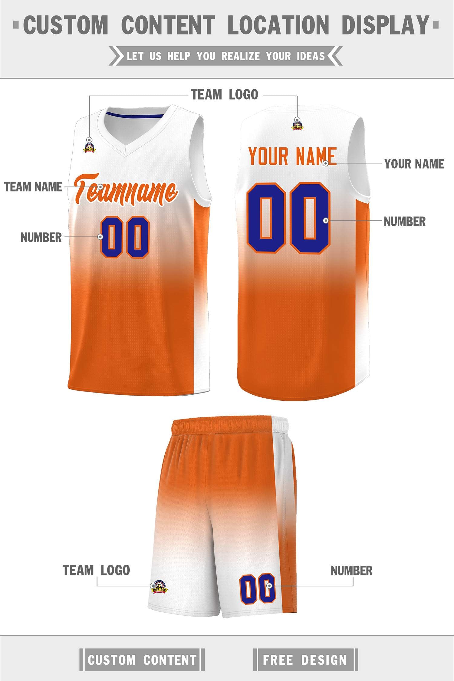 Custom White Orange Gradient Fashion Sets Sports Uniform Basketball Jersey