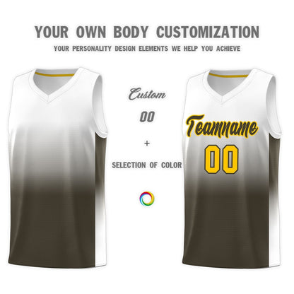 Custom White Olive Gradient Fashion Sets Sports Uniform Basketball Jersey