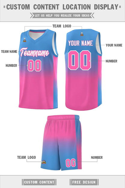 Custom Powder Blue Pink Gradient Fashion Sets Sports Uniform Basketball Jersey