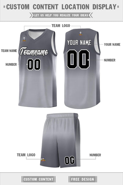 Custom Dark Gray Gray Gradient Fashion Sets Sports Uniform Basketball Jersey