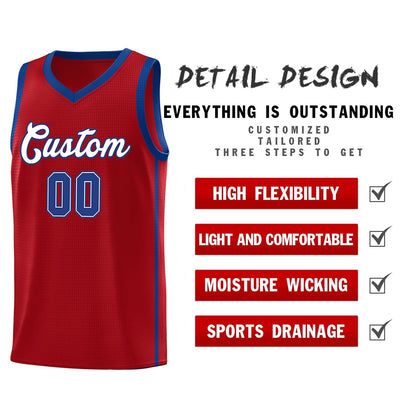 Custom Red White-Royal Side Two Bars Sports Uniform Basketball Jersey