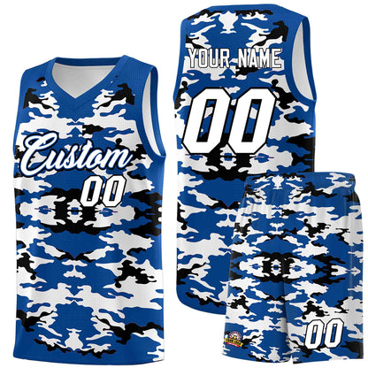 Custom Royal Black-White Personalized Camo Sets Sports Uniform Basketball Jersey