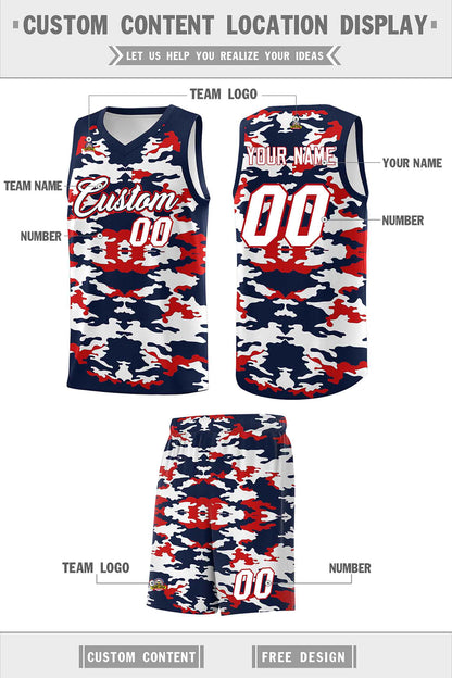 Custom Navy Red-White Personalized Camo Sets Sports Uniform Basketball Jersey