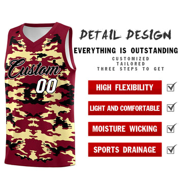 Custom Crimson Khaki-Black Personalized Camo Sets Sports Uniform Basketball Jersey
