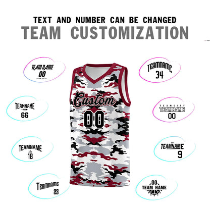 Custom Gray Crimson-Black-White Personalized Camo Sets Sports Uniform Basketball Jersey