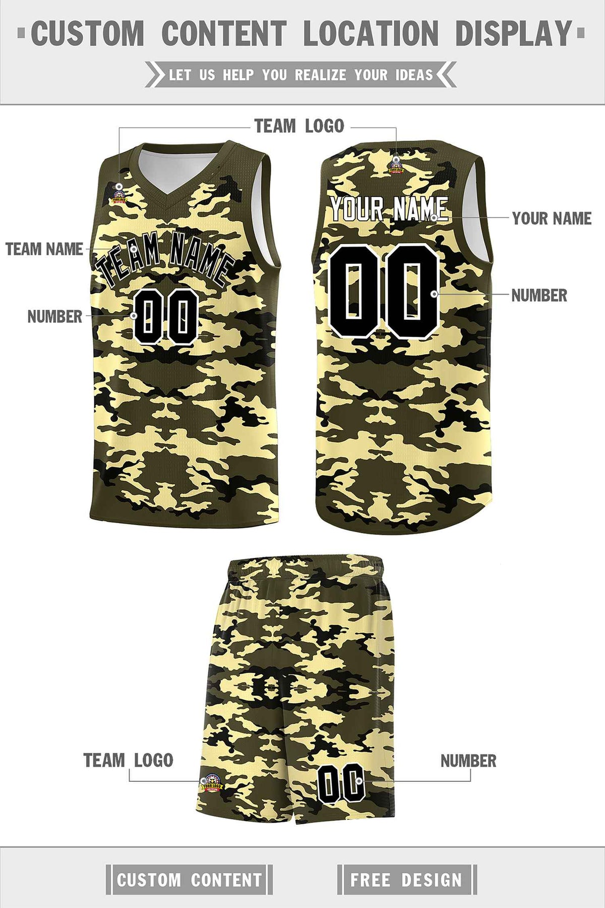 Custom Olive Black-Khaki Personalized Camo Sets Sports Uniform Basketball Jersey