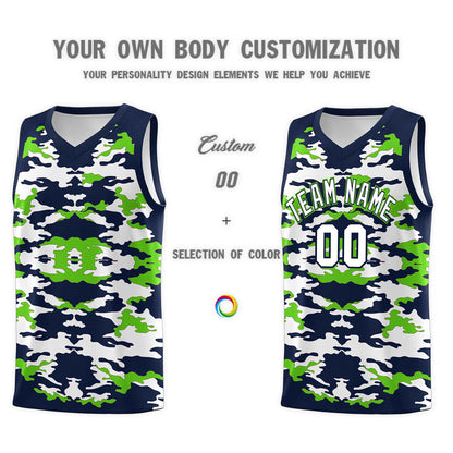 Custom Navy Neon Green-White Personalized Camo Sets Sports Uniform Basketball Jersey