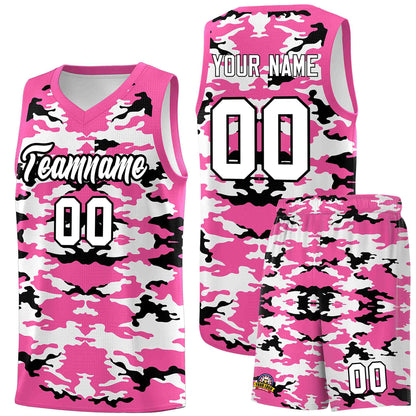 Custom Pink Black-White Personalized Camo Sets Sports Uniform Basketball Jersey