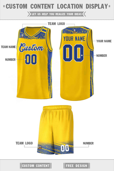 Custom Yellow Royal Graffiti Pattern Sports Uniform Basketball Jersey