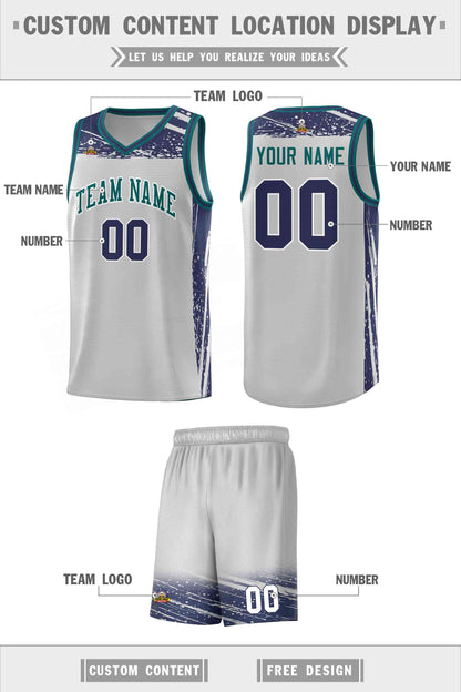 Custom Gray Navy Graffiti Pattern Sports Uniform Basketball Jersey