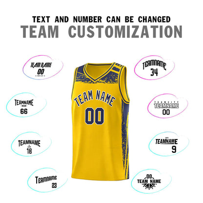 Custom Yellow Navy Graffiti Pattern Sports Uniform Basketball Jersey