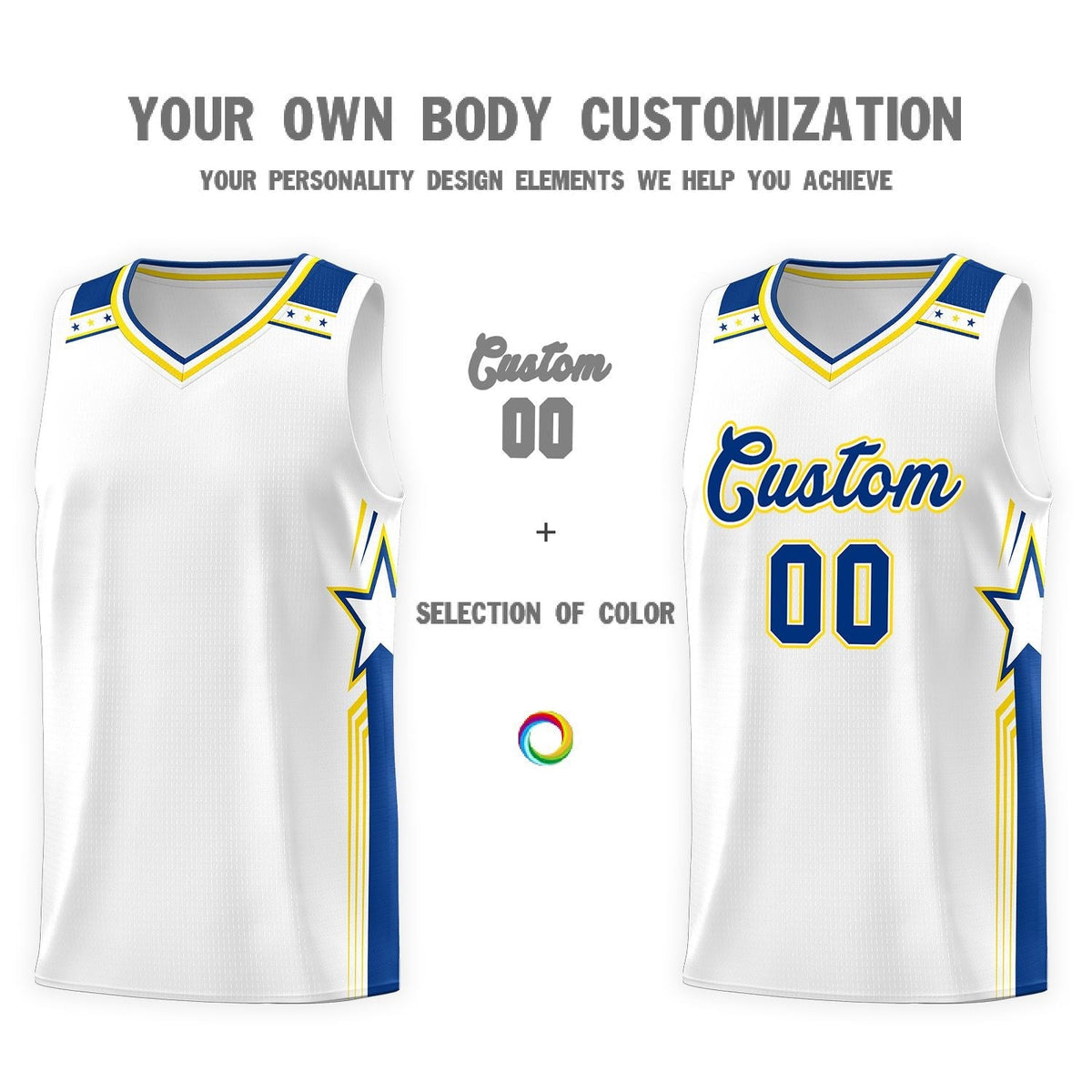 Custom White Royal Star Graffiti Pattern Sports Uniform Basketball Jersey