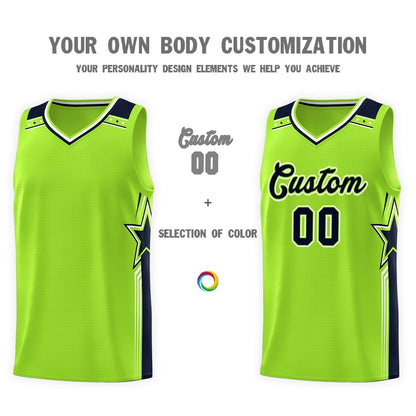 Custom Neon Green Navy Star Graffiti Pattern Sports Uniform Basketball Jersey