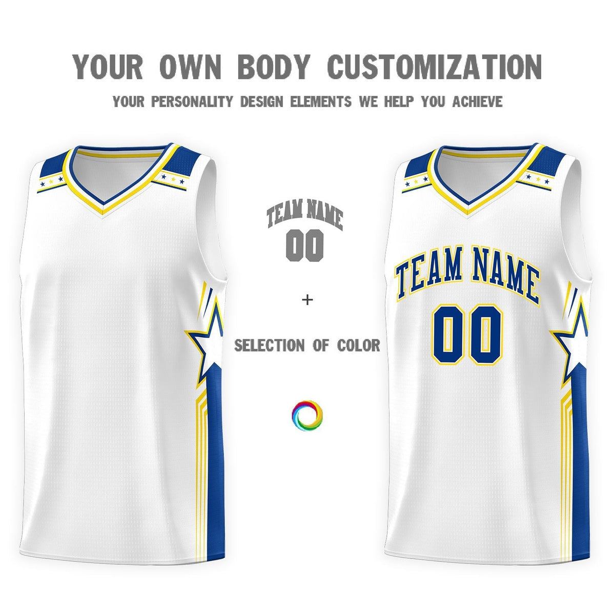 Custom White Royal Star Graffiti Pattern Sports Uniform Basketball Jersey