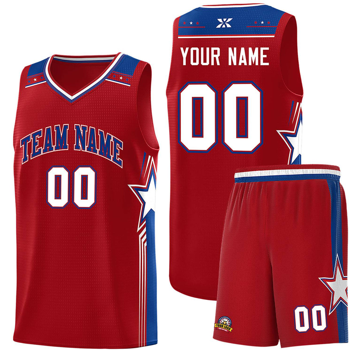 Custom Red Royal Star Graffiti Pattern Sports Uniform Basketball Jersey