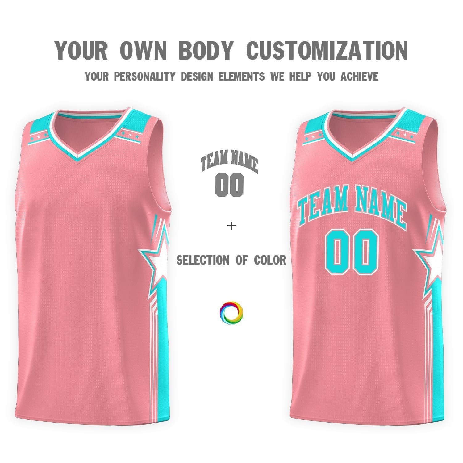 Custom Light Pink Aqua Star Graffiti Pattern Sports Uniform Basketball Jersey