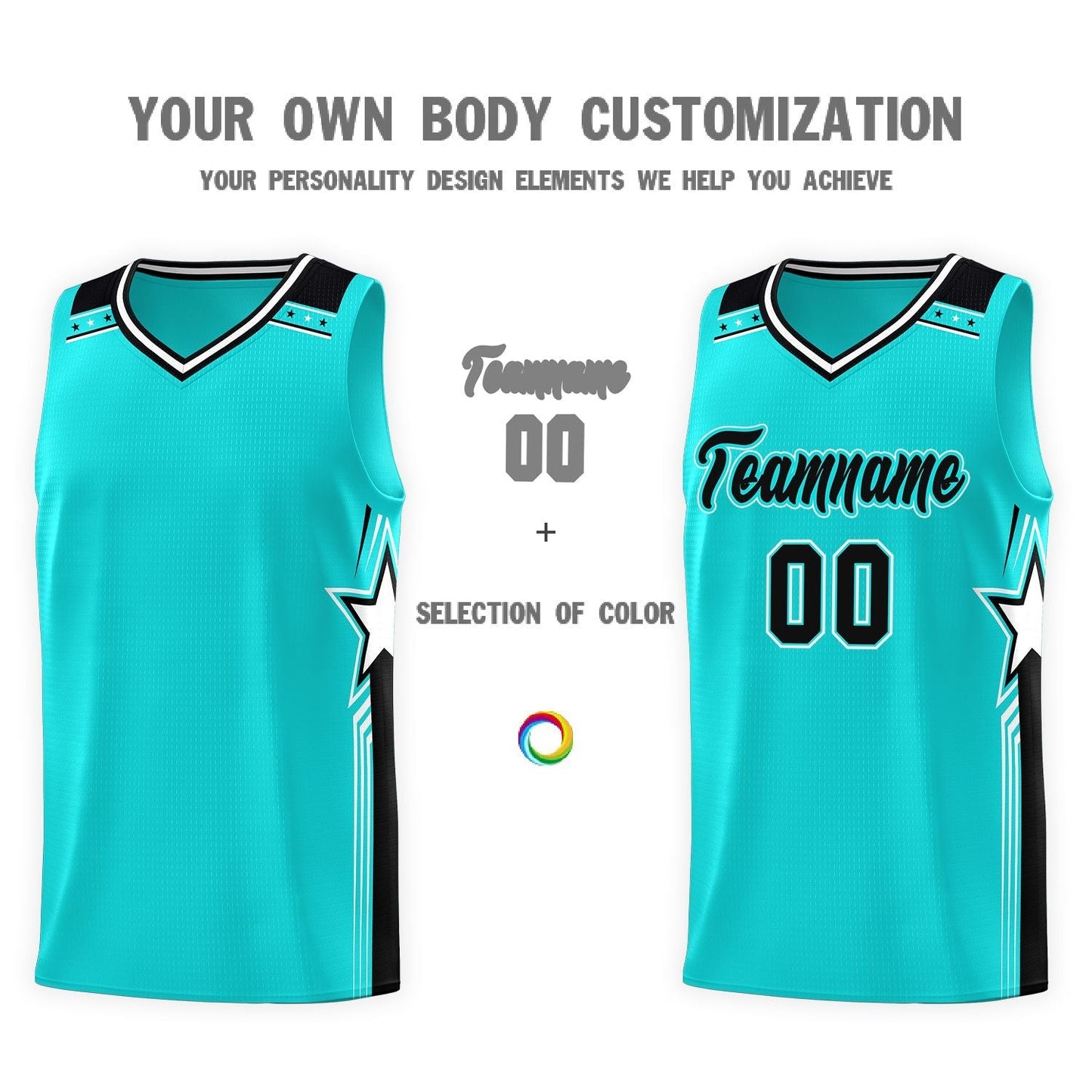 Custom Aqua Black Star Graffiti Pattern Sports Uniform Basketball Jersey