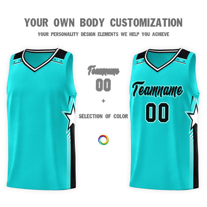 Custom Aqua Black Star Graffiti Pattern Sports Uniform Basketball Jersey