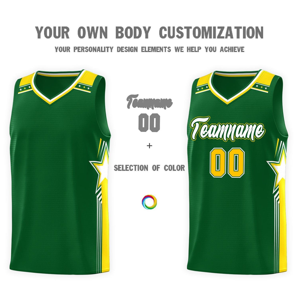 Custom Kelly Green White Star Graffiti Pattern Sports Uniform Basketball Jersey