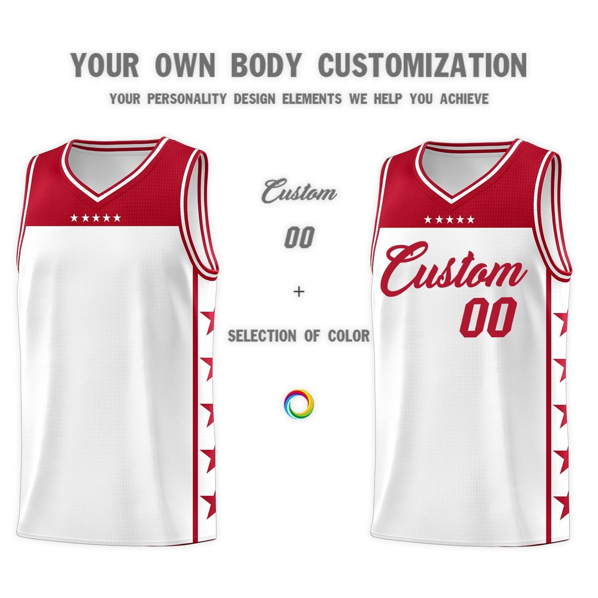 Custom White Red Color Block Sets Sports Uniform Basketball Jersey