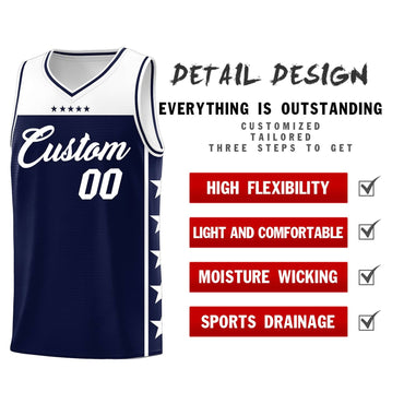 Custom Navy White Color Block Sets Sports Uniform Basketball Jersey
