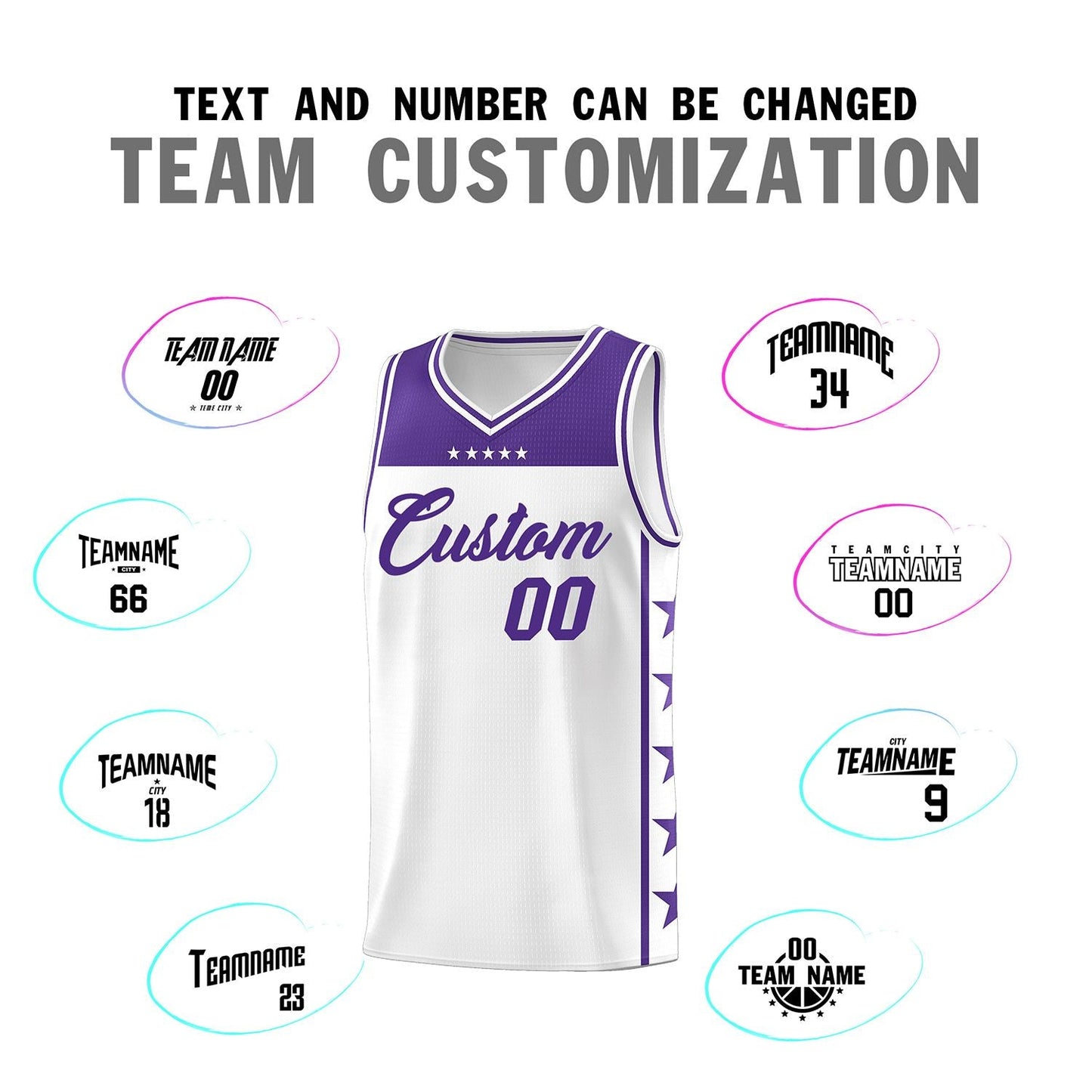 Custom White Purple Color Block Sets Sports Uniform Basketball Jersey