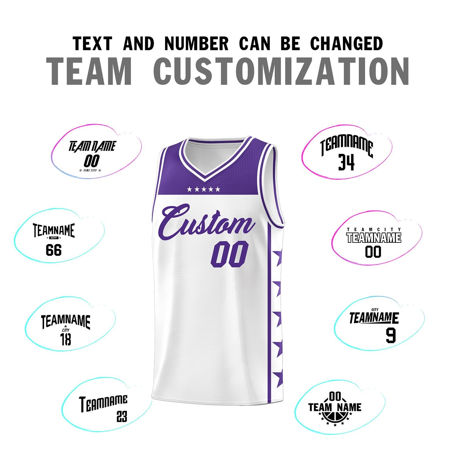 Custom White Purple Color Block Sets Sports Uniform Basketball Jersey