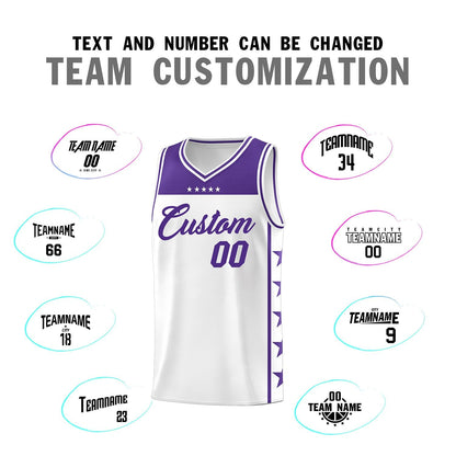 Custom White Purple Color Block Sets Sports Uniform Basketball Jersey